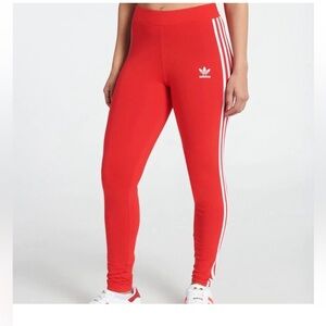 adidas Originals 3 stripe leggings in red